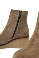Woman Mink Suede Zippered Wedge Heel Leather Boat | Derimod