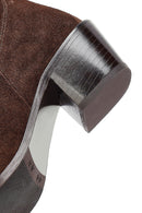 Woman Brown Chunky Heel Suede Leather Cowboy Boots | Derimod