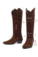 Woman Brown Chunky Heel Suede Leather Cowboy Boots | Derimod