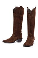 Woman Brown Chunky Heel Suede Leather Cowboy Boots | Derimod