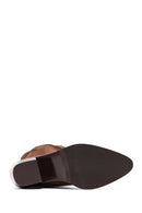 Woman Brown Chunky Heel Suede Leather Cowboy Boots | Derimod