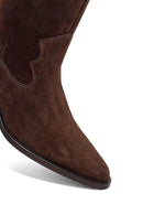 Woman Brown Chunky Heel Suede Leather Cowboy Boots | Derimod