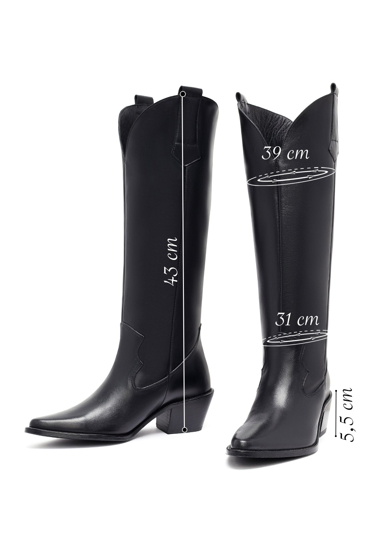 Kadın Siyah Kalın Topuklu Deri Kovboy Çizme