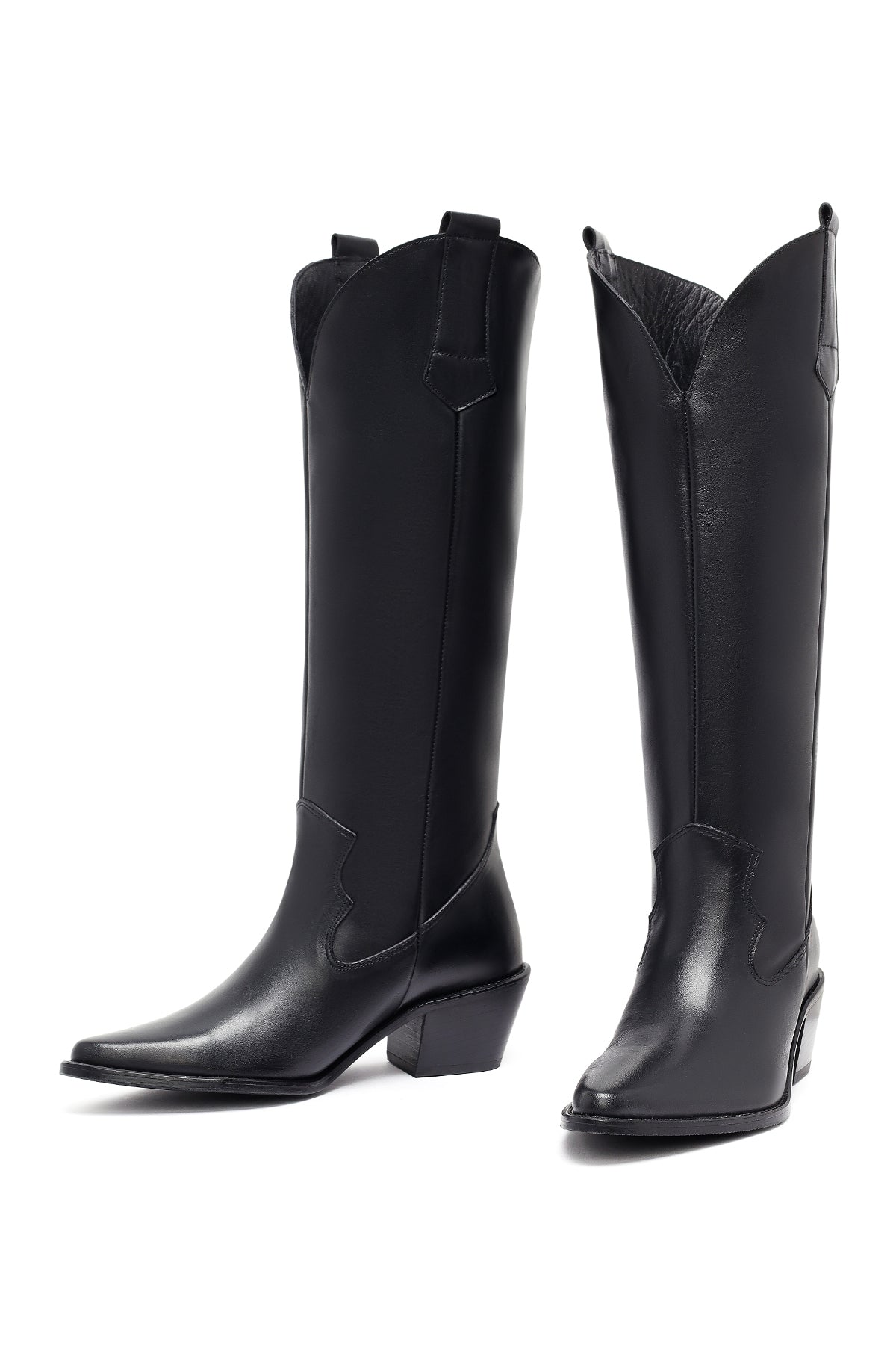 Kadın Siyah Kalın Topuklu Deri Kovboy Çizme