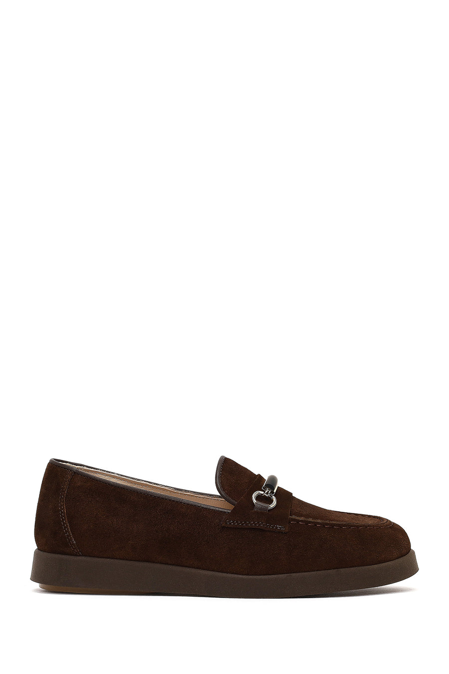 Kadın Kahverengi Tokalı Süet Deri Comfort Loafer 25AFD154010 | Derimod