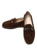 Women's Brown Buckled Suede Leather Comfort Loafer | Derimod
