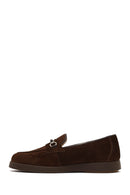 Women's Brown Buckled Suede Leather Comfort Loafer | Derimod
