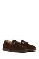 Women's Brown Buckled Suede Leather Comfort Loafer | Derimod