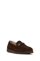 Women's Brown Buckled Suede Leather Comfort Loafer | Derimod