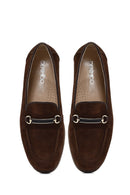 Women's Brown Buckled Suede Leather Comfort Loafer | Derimod