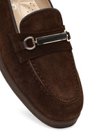 Women's Brown Buckled Suede Leather Comfort Loafer | Derimod