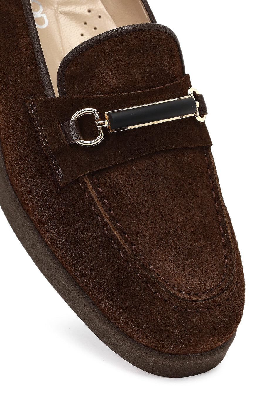 Kadın Kahverengi Tokalı Süet Deri Comfort Loafer