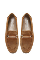 Women's Tan Buckled Suede Leather Comfort Loafer | Derimod