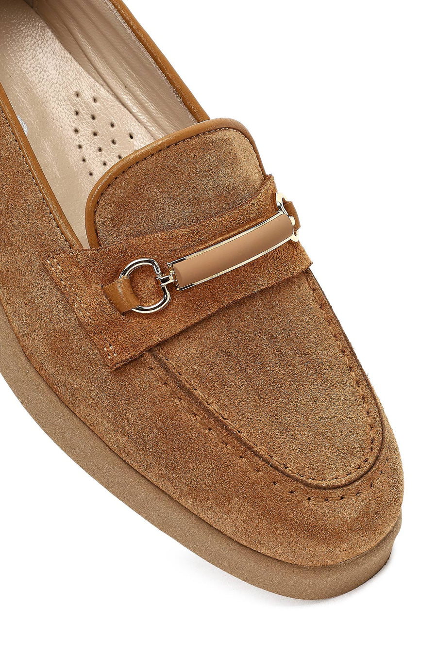 Kadın Taba Tokalı Süet Deri Comfort Loafer