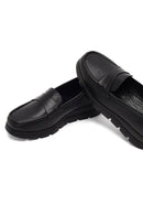 Women Black Wedge Heel Leather Comfort Loafer | Derimod