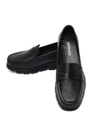 Women Black Wedge Heel Leather Comfort Loafer | Derimod