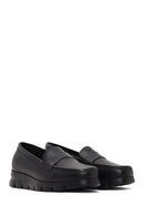 Women Black Wedge Heel Leather Comfort Loafer | Derimod