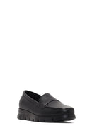 Women Black Wedge Heel Leather Comfort Loafer | Derimod