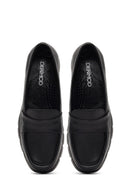 Women Black Wedge Heel Leather Comfort Loafer | Derimod