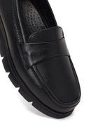 Women Black Wedge Heel Leather Comfort Loafer | Derimod