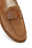 Women Tan Suede Leather Comfort Loafer | Derimod