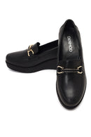 Kadın Siyah Tokalı Dolgu Topuklu Deri Comfort Loafer | Derimod