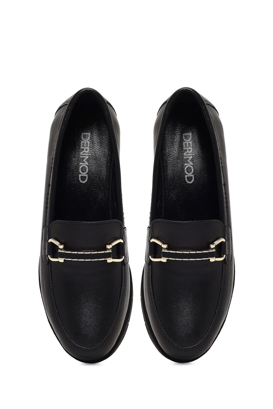 Kadın Siyah Tokalı Dolgu Topuklu Deri Comfort Loafer