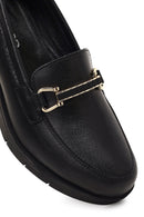 Kadın Siyah Tokalı Dolgu Topuklu Deri Comfort Loafer | Derimod