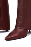Women's Burgundy Thin Heeled Leather Boot | Derimod