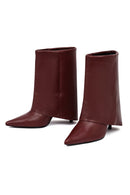 Women's Burgundy Thin Heeled Leather Boot | Derimod