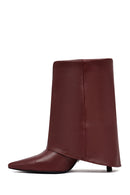 Women's Burgundy Thin Heeled Leather Boot | Derimod