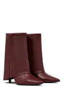 Women's Burgundy Thin Heeled Leather Boot | Derimod
