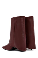 Women's Burgundy Thin Heeled Leather Boot | Derimod
