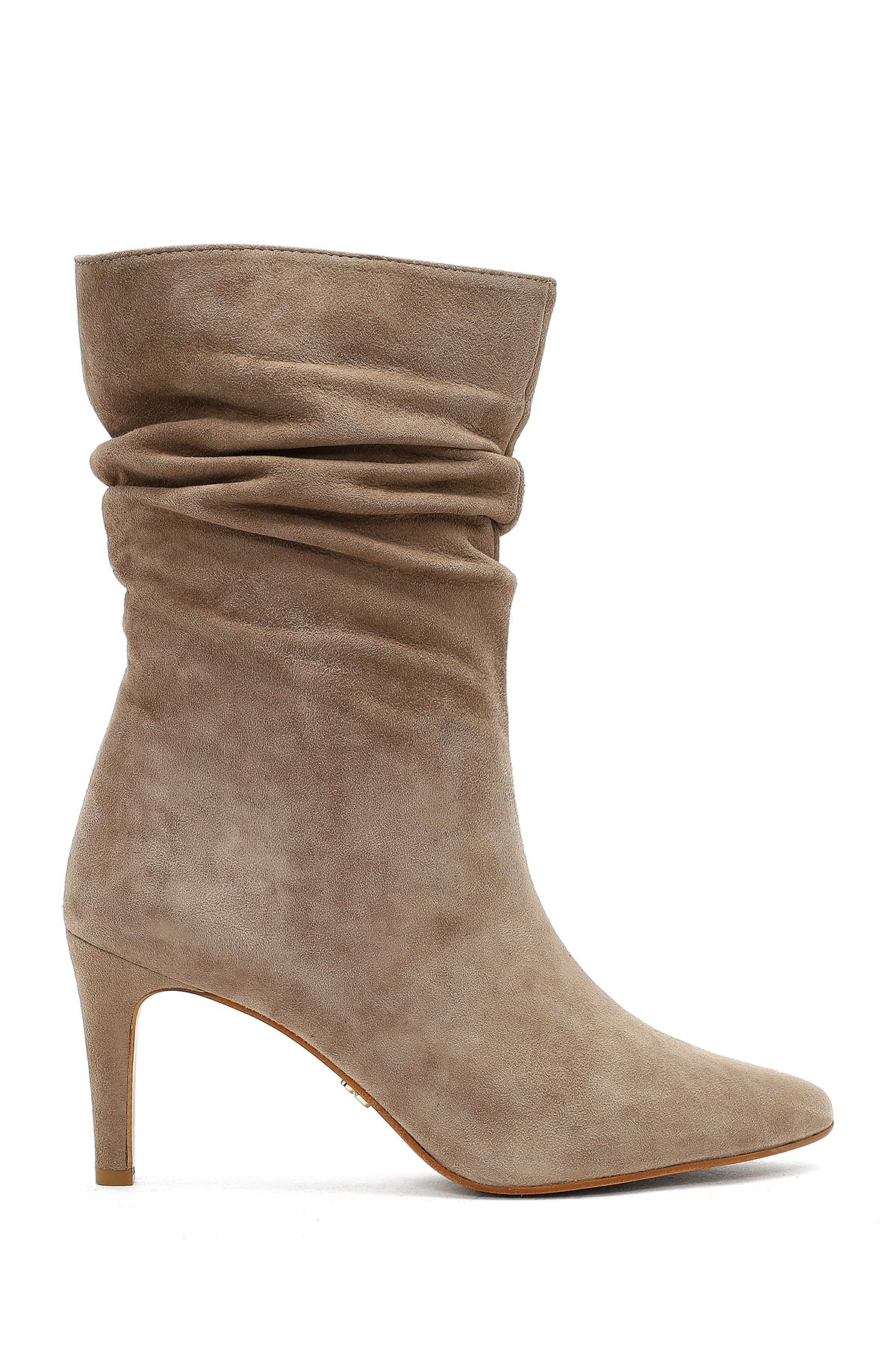 Kadın Bej İnce Topuklu Süet Deri Bot