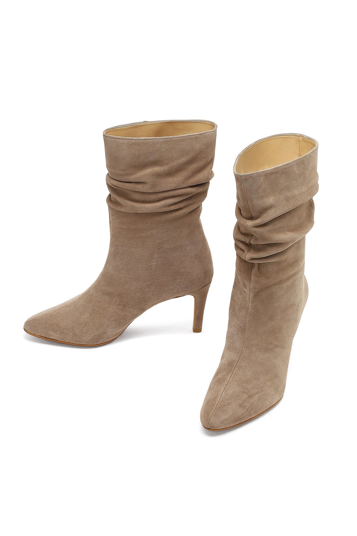 Kadın Bej İnce Topuklu Süet Deri Bot