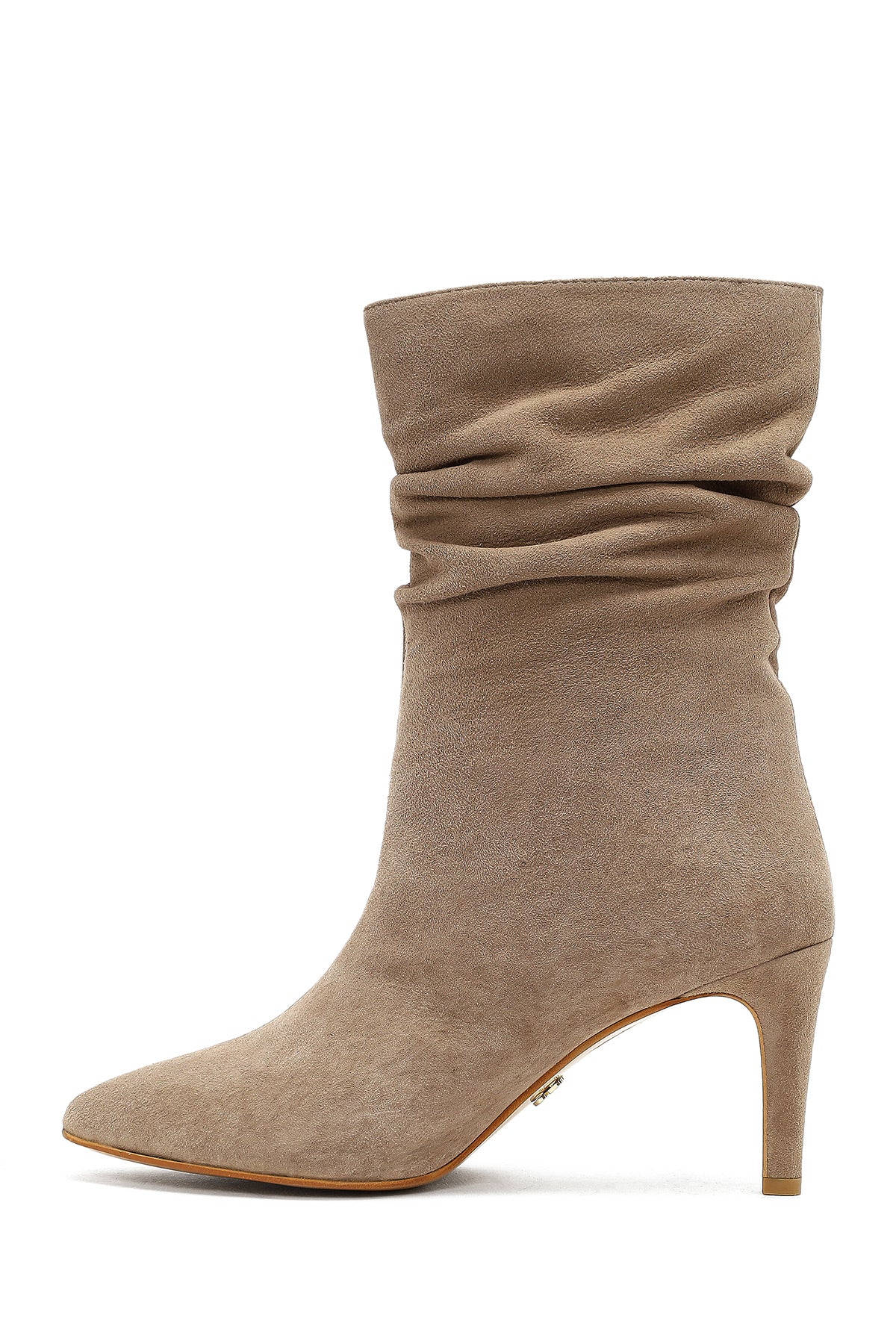 Kadın Bej İnce Topuklu Süet Deri Bot