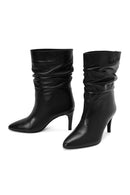 Woman Black Heels Leather Boat | Derimod
