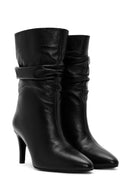 Woman Black Heels Leather Boat | Derimod