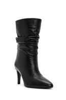 Woman Black Heels Leather Boat | Derimod
