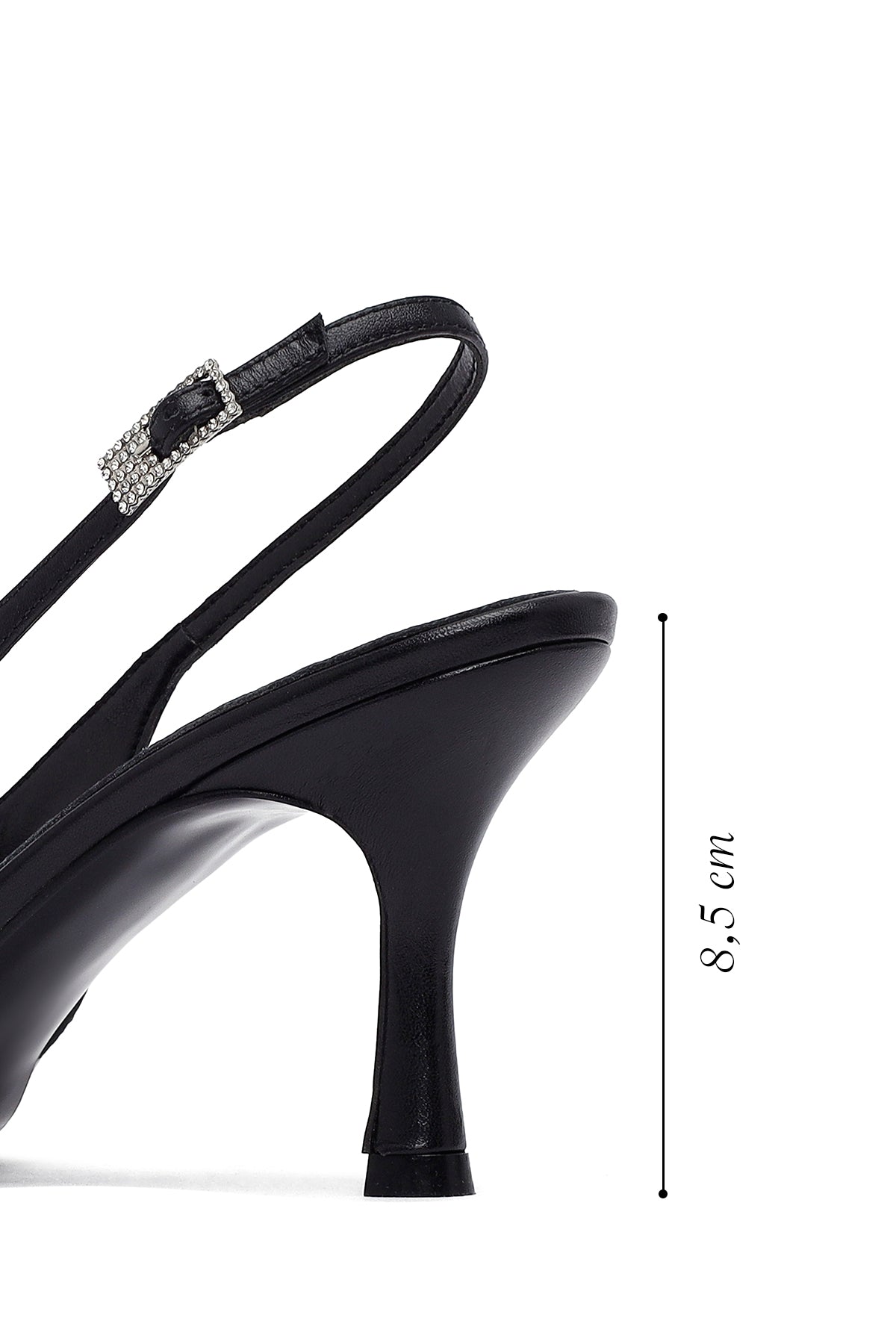 Kadın Siyah Arkası Açık İnce Topuklu Deri Ayakkabı