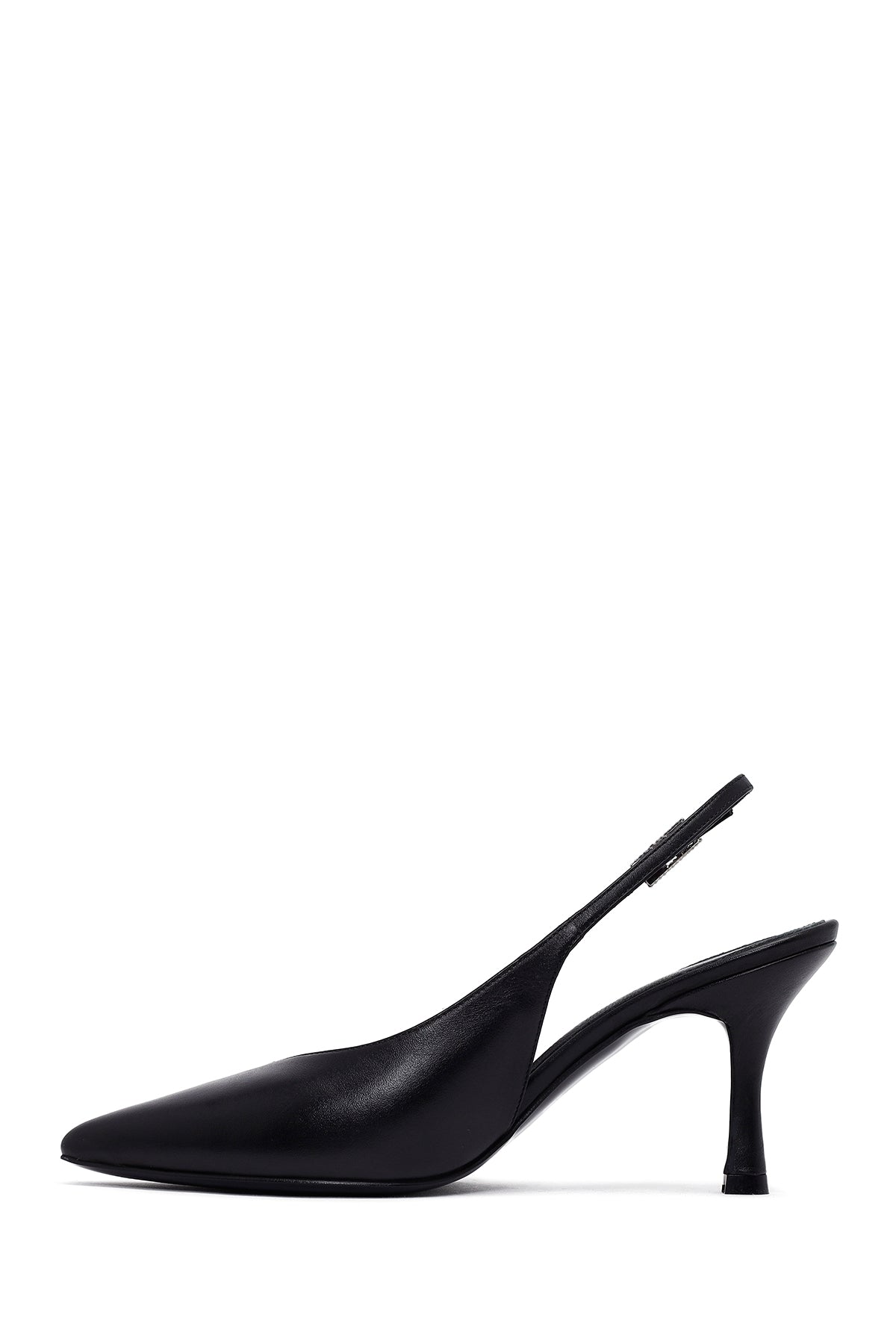 Kadın Siyah Arkası Açık İnce Topuklu Deri Ayakkabı