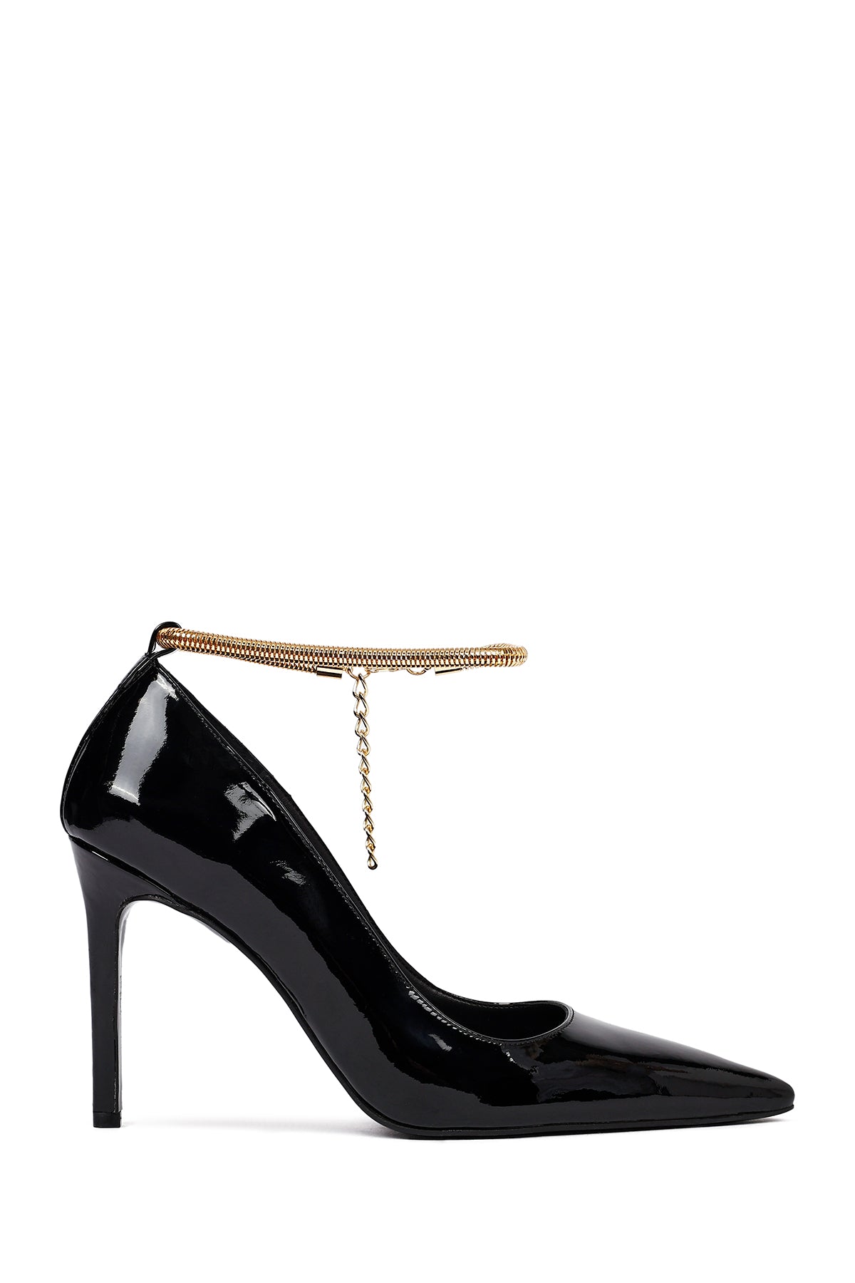 Kadın Siyah Bilekten Tokalı İnce Topuklu Rugan Deri Stiletto 25AFD162316 | Derimod