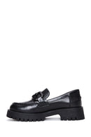 Woman Black Thick Sole Leather Masculine Loafer | Derimod