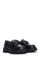 Woman Black Thick Sole Leather Masculine Loafer | Derimod