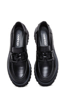 Woman Black Thick Sole Leather Masculine Loafer | Derimod