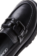 Woman Black Thick Sole Leather Masculine Loafer | Derimod