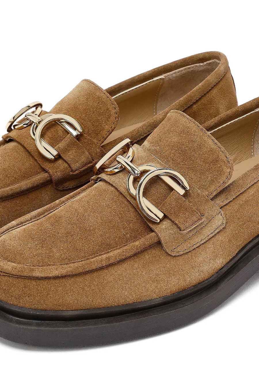 Kadın Taba Tokalı Süet Deri Maskülen Loafer