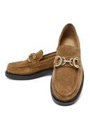 Woman Tan Buckled Suede Leather Masculine Loafer | Derimod