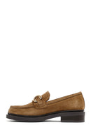 Woman Tan Buckled Suede Leather Masculine Loafer | Derimod