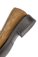 Woman Tan Buckled Suede Leather Masculine Loafer | Derimod